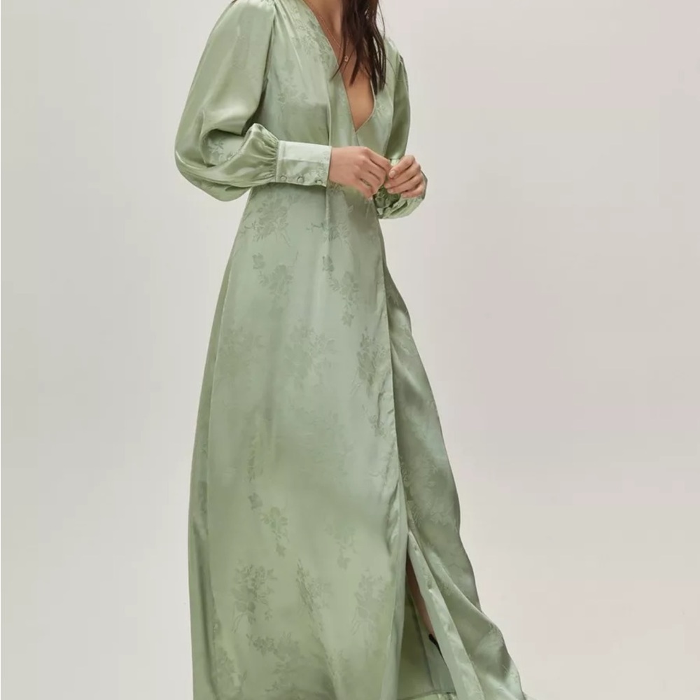 NASTYGAL Jacquard Long Sleeve Maxi Dress